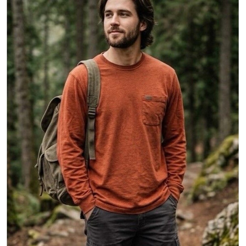 Pendleton Deschutes Long Sleeve Pocket T-Shirt Mens M Rust Burnt Orange Cotton